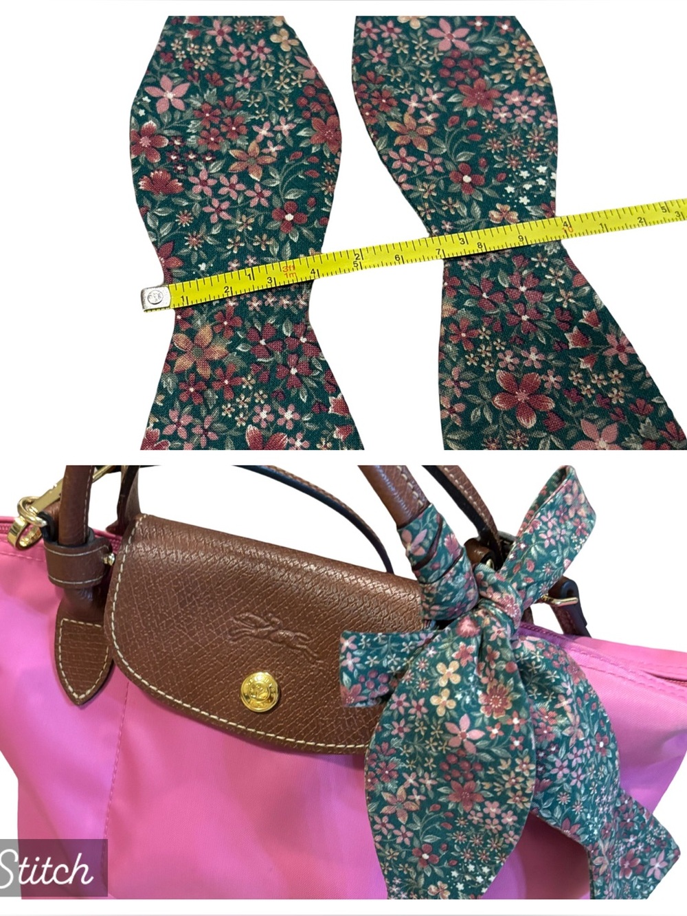 Vintage Adjustable Bow Tie. Cotton floral bow tie green pink flower tie - purse